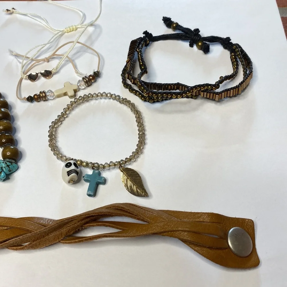 Boho bracelet skull leather braided bundle!!